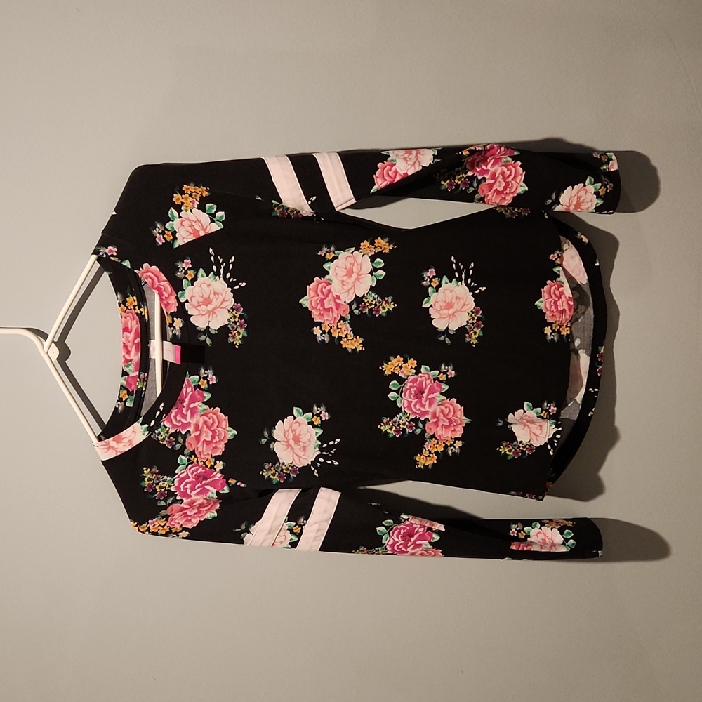 Black, long-sleeved floral shirt